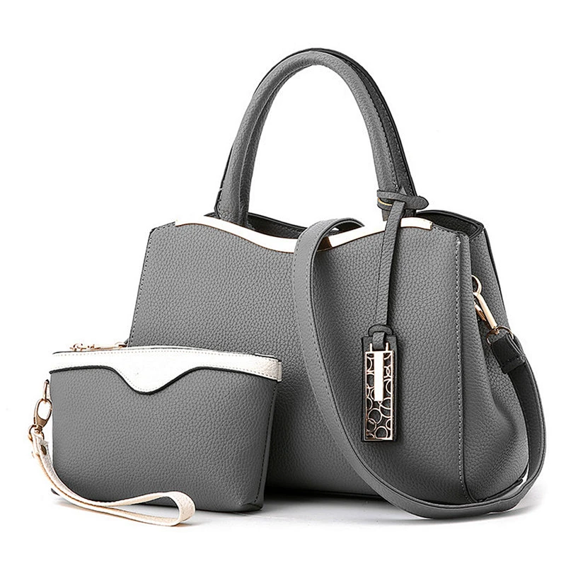 China Wholesale Fashion designers custom 2 piece set 3 colors stock leather ladies handbag sets