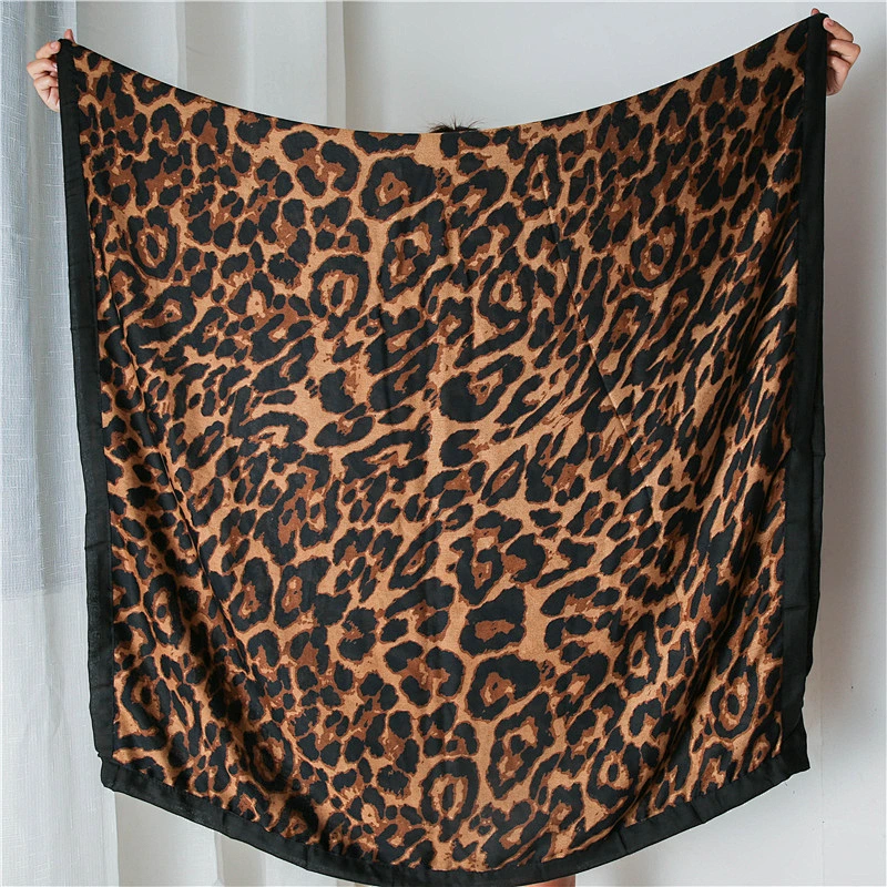 Autumn Winter Cotton And Linen Scarf Sexy Leopard Print Black Edge All-Inclusive Thick Double-Sided Big Shawl