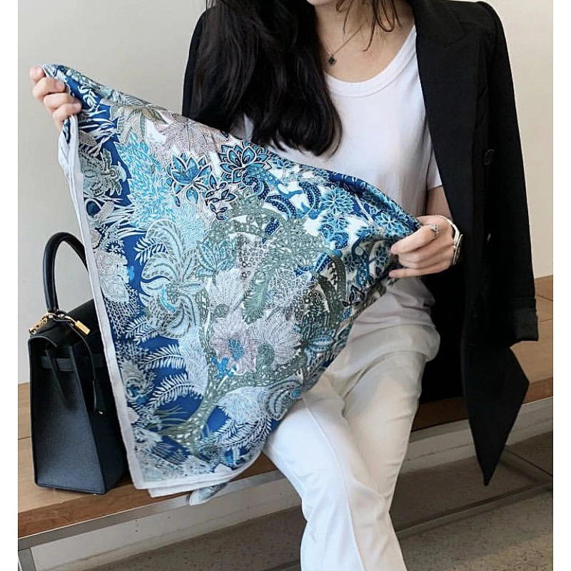 Factory wholesale spring new simulation silk 90cm printed totem scarf scarf large square shawl
