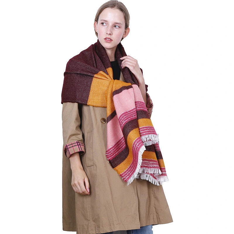 Fall Winter New Style Stripes Color Matching Cashmere Scarf Women Warm Scarf Thick Shawl