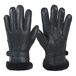 hot-selling fashion men's real sheepskin gloves winter thick warm windproof leather gloves for outdoor
