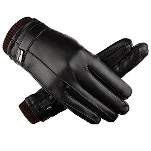 Factory Direct Men'S Leather Gloves Winter Warm Touch Screen PU Leather Gloves For Riding Waterproof Windproof