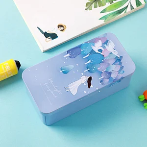 Double-Layer Tinplate Stationery Box Korea Creative Boys Girls Student Pencil Bag Multifunctional Storage Box
