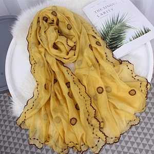 Spring and autumn wild solid color female polka dot embroidered long beach towel shawl scarf
