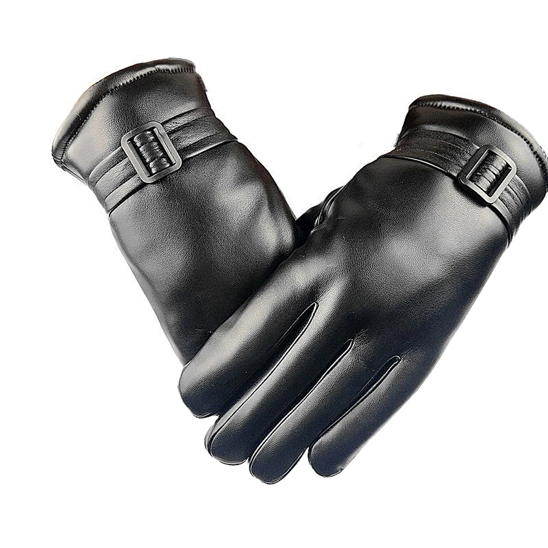 Man PU Leather Winter Cycling Leather Gloves Windproof Outdoor Cycling Motorcycle Thickened Wool Gloves