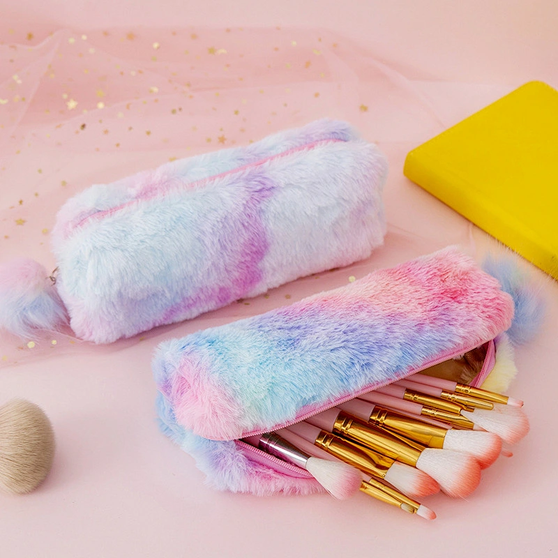 Large Capacity Pen Case Colorful Plush Pen Bag Office Stationery Bag Cosmetic Bag For Girls Boys