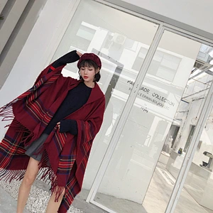 Ethnic Style Tassel Poncho Shawl Female Cloak Thickened Warm Travel Scarf With Hood