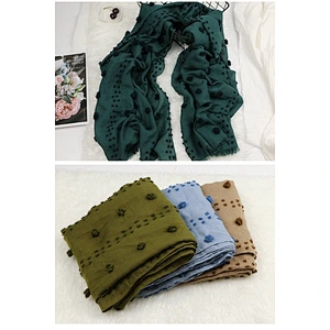 Korean Version Classic Fashion Flower Scarf Long Ladies Solid Color Cotton And Linen Silk Scarf Dual-Use Shawl