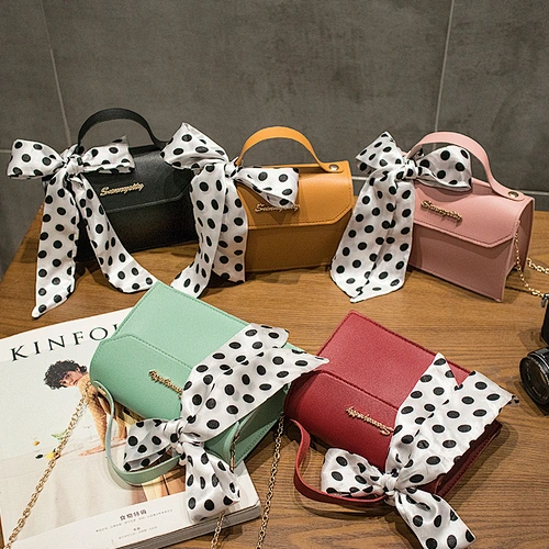 Silk Scarf Decoration PU Handbag 2020 New Korean Trend Gold Chain Shoulder Messenger Bag