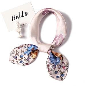 Spring and summer thin female flower letter printed fashion wild simulation silk small square scarf