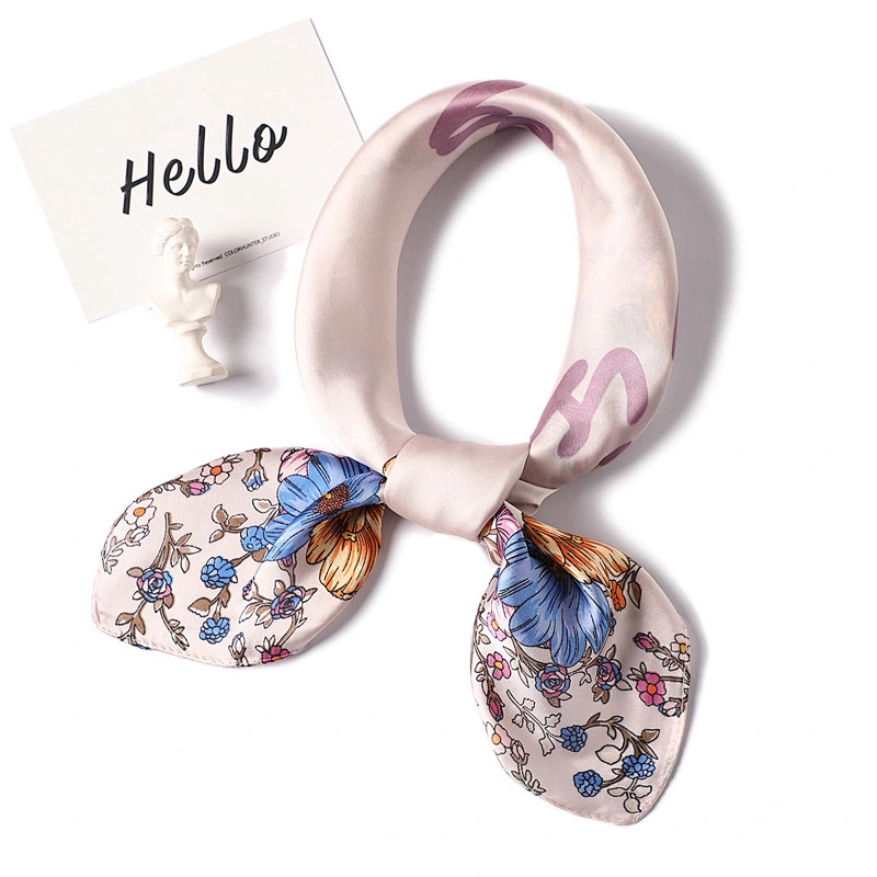 Spring and summer thin female flower letter printed fashion wild simulation silk small square scarf