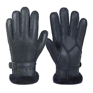 hot-selling fashion men's real sheepskin gloves winter thick warm windproof leather gloves for outdoor