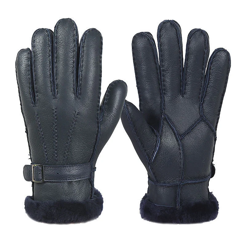 hot-selling fashion men's real sheepskin gloves winter thick warm windproof leather gloves for outdoor