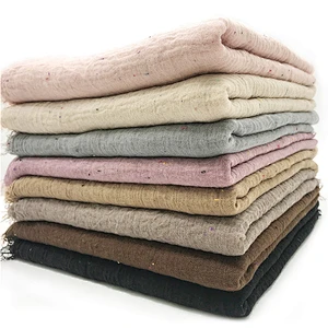 Female cotton and linen solid color little wild tassel scarf soft shawl muslim headscarf
