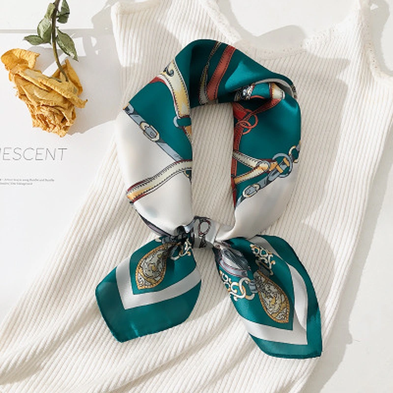 Spring new female fashion small silk scarf chain pattern neck satin scarf bandana for women