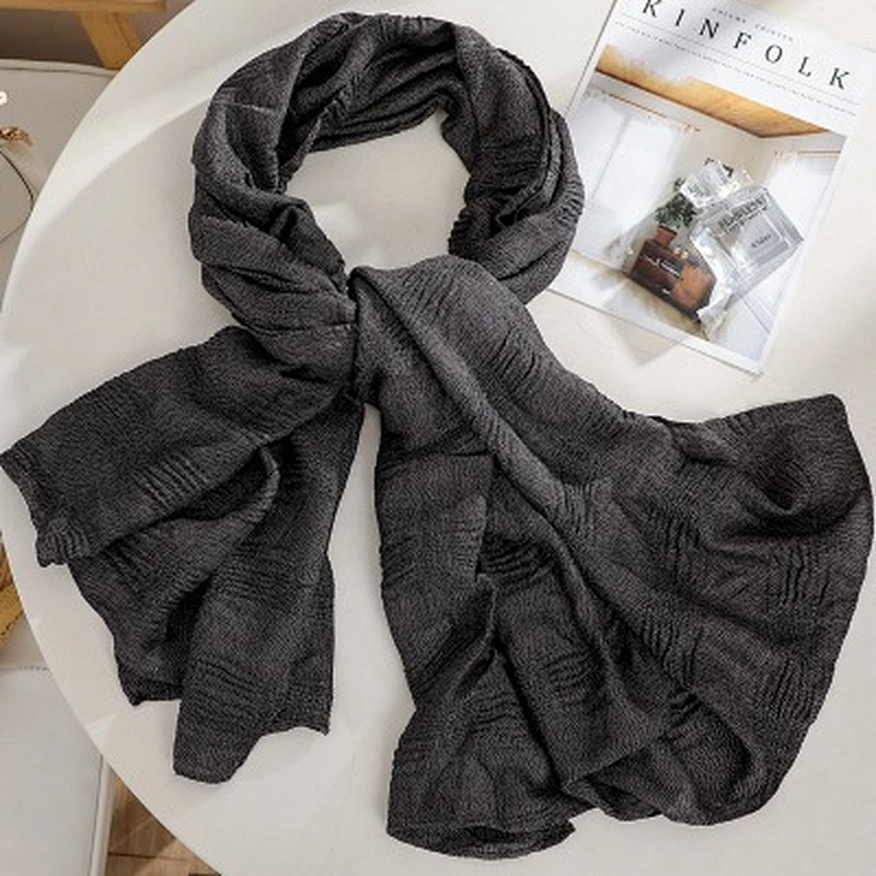 Solid color rectangular cotton and linen warm scarf outdoor decorative shawl designer crinkle shawl scarf