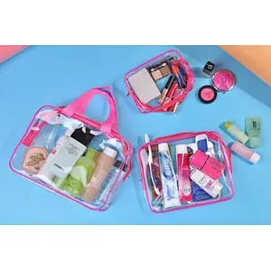 3 Pieces Set Transparent Clear Plastic Makeup Bag Travel Zipper Cosmetic Bag