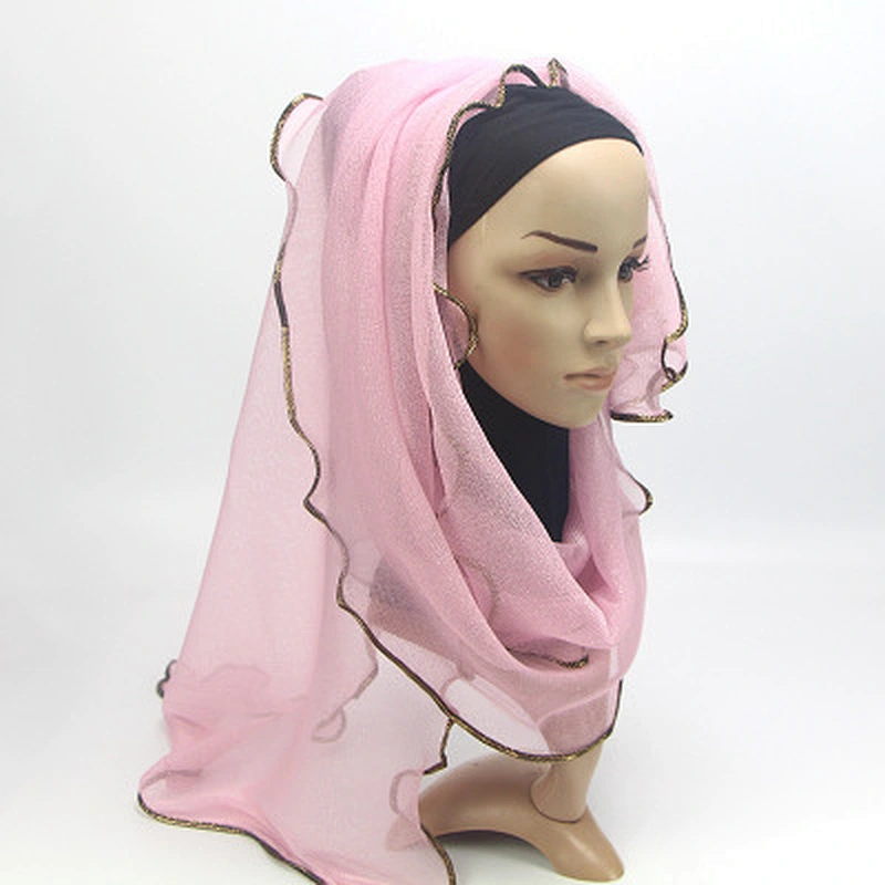 Gold thread covered sunscreen scarf shawl women headscarves fashion blended scarf muslim turban hijab