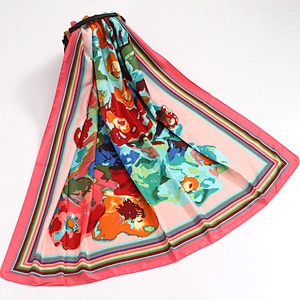 Fashion wild beach sunscreen dual purpose twill scarf female shawl printed silk scarf 110 large square scarf