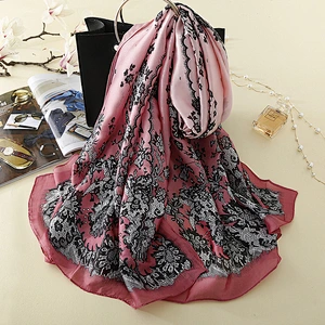 Wholesale spring scarf new fashion wild female printed soft pure simulation silk sunscreen shawl scarf