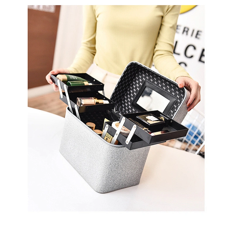 Portable Cosmetic Box Waterproof Toiletries Organizer, Professional PVC Travel Cosmetic Organizer Makeup Brush Case