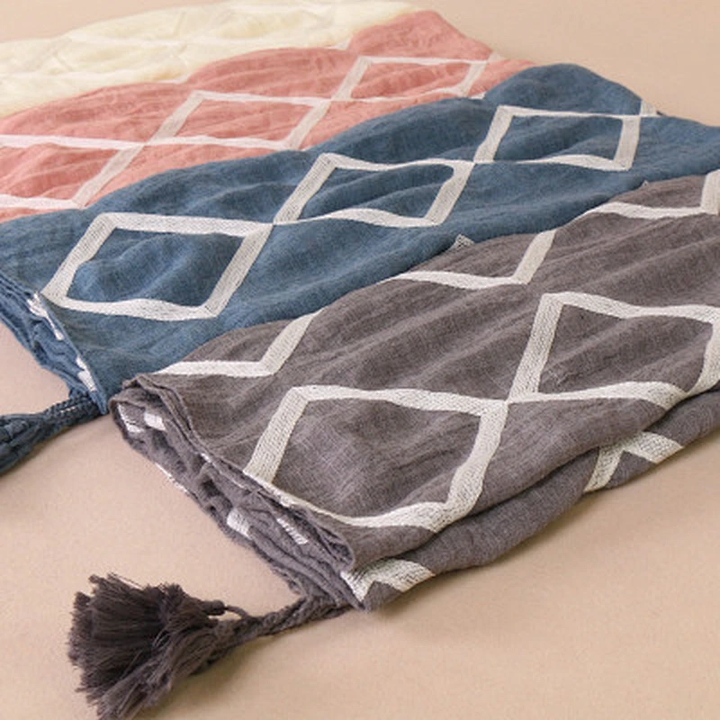 New spring and autumn fringed ethnic sunscreenscarf geometric cotton scarf shawl hijab