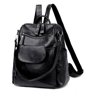 2020 New Wholesale Stylish Ladies Pu Leather Black Backpack School Bag