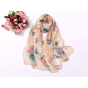 Summer sunscreen georgette scarf seaside beach towel wholesale long ladies rose printed scarf thin scarf