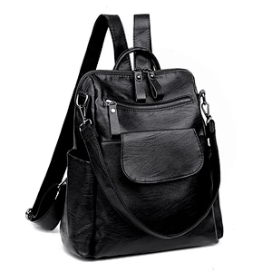2020 New Wholesale Stylish Ladies Pu Leather Black Backpack School Bag