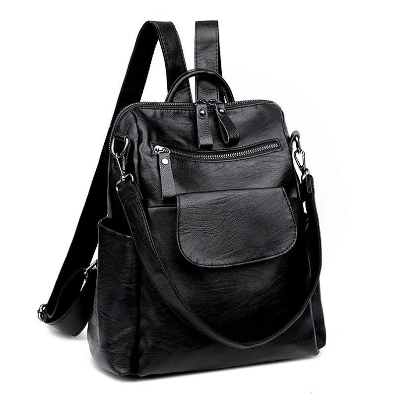 2020 New Wholesale Stylish Ladies Pu Leather Black Backpack School Bag