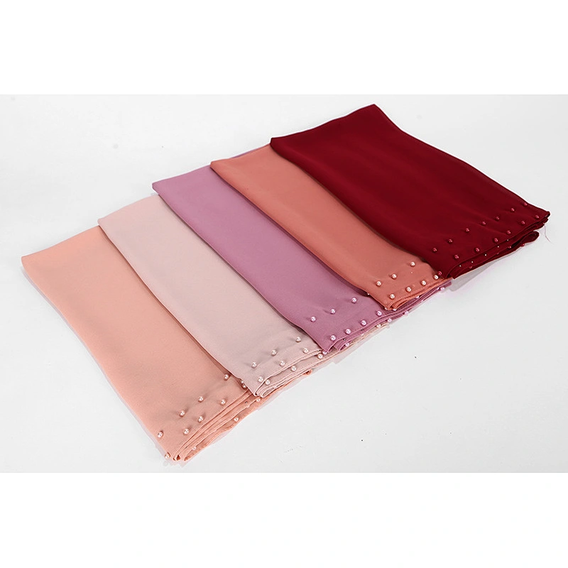 Wholesale Muslim Long Multi Color Plain Pearl Hijab Chiffon Scarf For Women