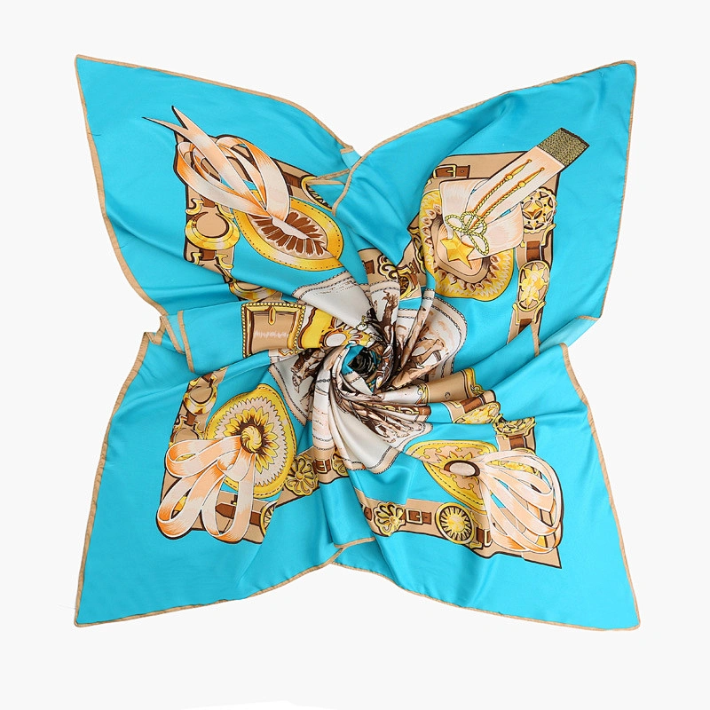 New Hot Sale 130*130cm Chain Horse Pattern Twill Silk Scarf Travel Vacation Sunscreen Shawl