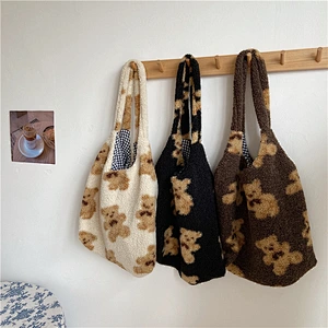 Plush Bear Cute Women Girls Shoulder Bag Large Capacity Student Soft Shopping Bags Single Shoulder Bag