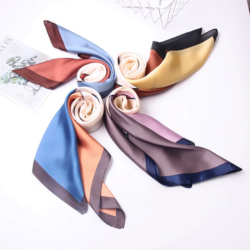 New Silk Color Matching Small Square Silk Scarf Female Chic Style Simple Splicing Small Scarf 70 Wild Scarf