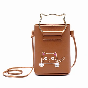 Wholesale Lady Cartoon Handbag Fashion Cute Cat Pattern Pu Leather Lady Shoulder Bag Handbag