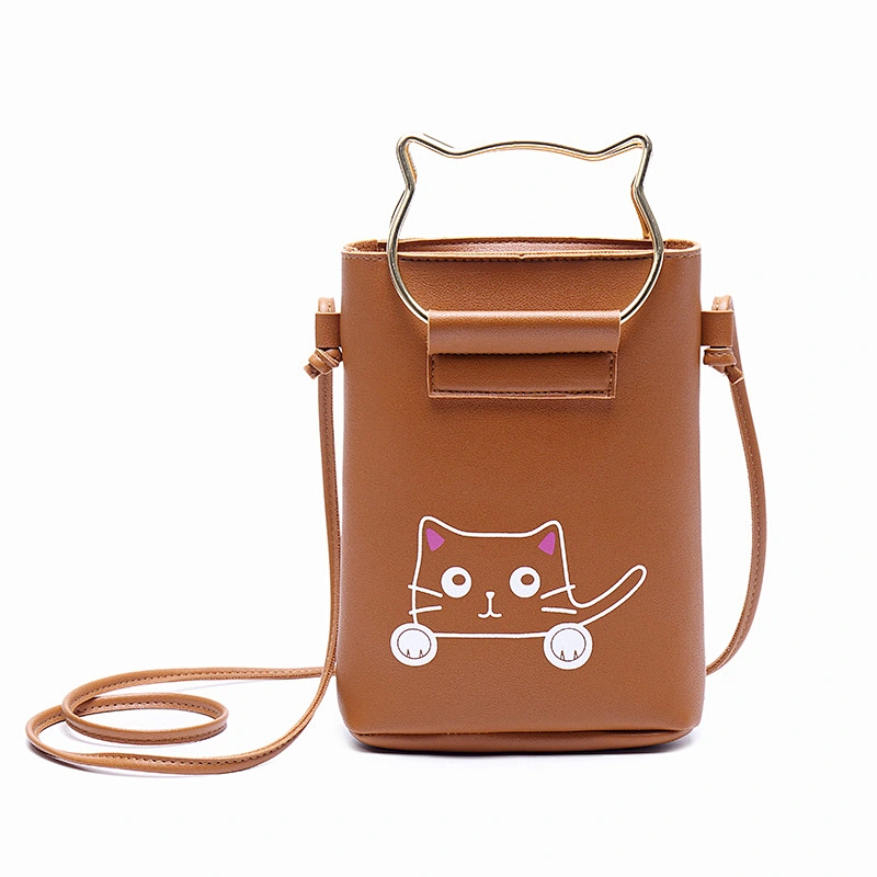 Wholesale Lady Cartoon Handbag Fashion Cute Cat Pattern Pu Leather Lady Shoulder Bag Handbag