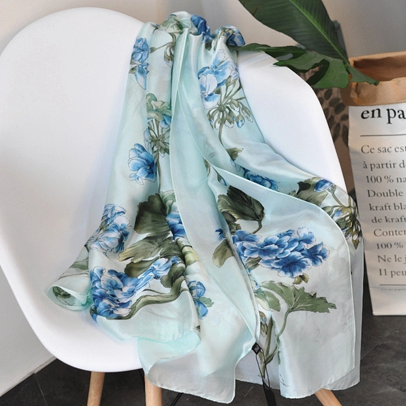 Wholesale Brand New Silk Scarf Women Spring Summer Silk Scarves Thin Flower Shawls Wraps Foulard Print Hijab Stoles
