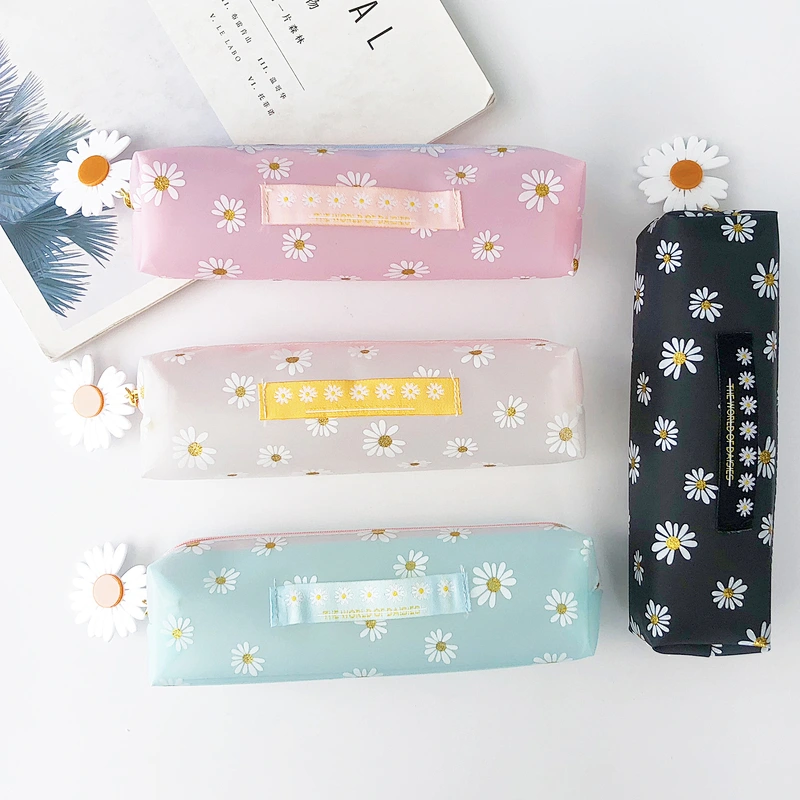 Little Daisy Girl Pencil Case Creative Simple Multifunctional Pure Color School Stationery Pen Packaging Bag