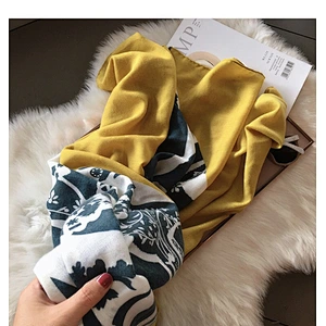 Golden Scarf Female Autumn Winter Korean Version Wild Yellow Graffiti Stitching Dual-Use Long Scarf Shawl