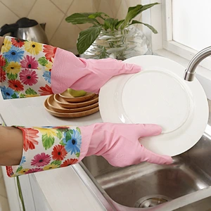 Winter Double Layer Thickening Wholesale PU Safety Work Glove Cheap Kitchen Hand Long Cuff Latex Gloves