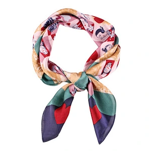 Spring and autumn wild new decorative ladies small square scarf custom print satin silk square scarf