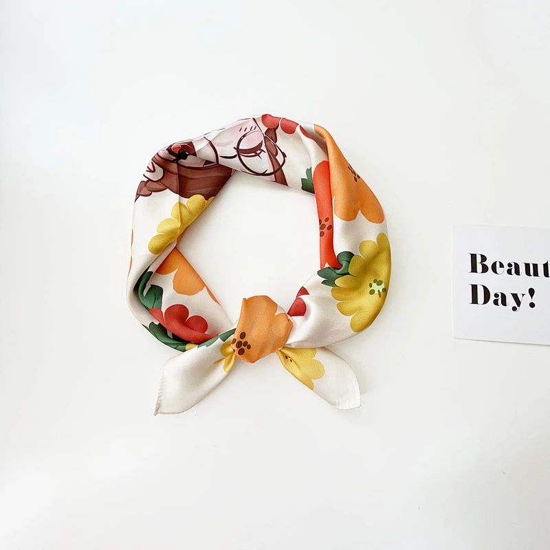 Original Spring Autumn New Digital Printing Small Square Scarf Korean Western Fashion Thin Silk Scarf Women