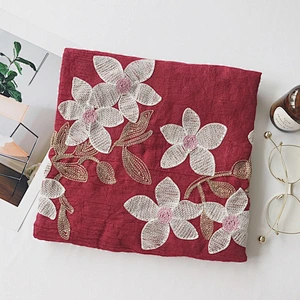 Spring style cotton and linen ethnic style flowers cotton and linen embroidery solid color scarf female linen extra long silk sc