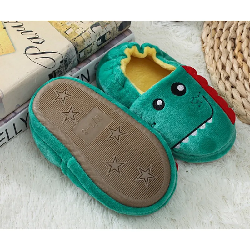 OEM Winter Super Soft Green Dinosaur Slippers Plush Indoor Bedroom Modern Girls Novelty Wholesale Indoor Plush Slippers