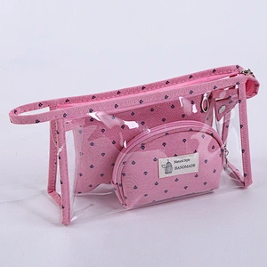 3pcs Set Portable Travel Cosmetic Bag Cases Bulk Women Handbag Custom Clear Pvc Transparent Makeup Bag