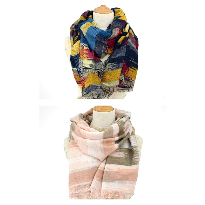Winter Latest Design Style Women Rainbow Stripe Scarf Pashmina Cashmere Warm Thick Shawls Scarfs