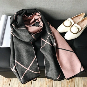 2020 Autumn Winter New Ladies Double-Sided Dual-Use Stitching British Decoration Classic Plaid Cashmere Scarf For Women
