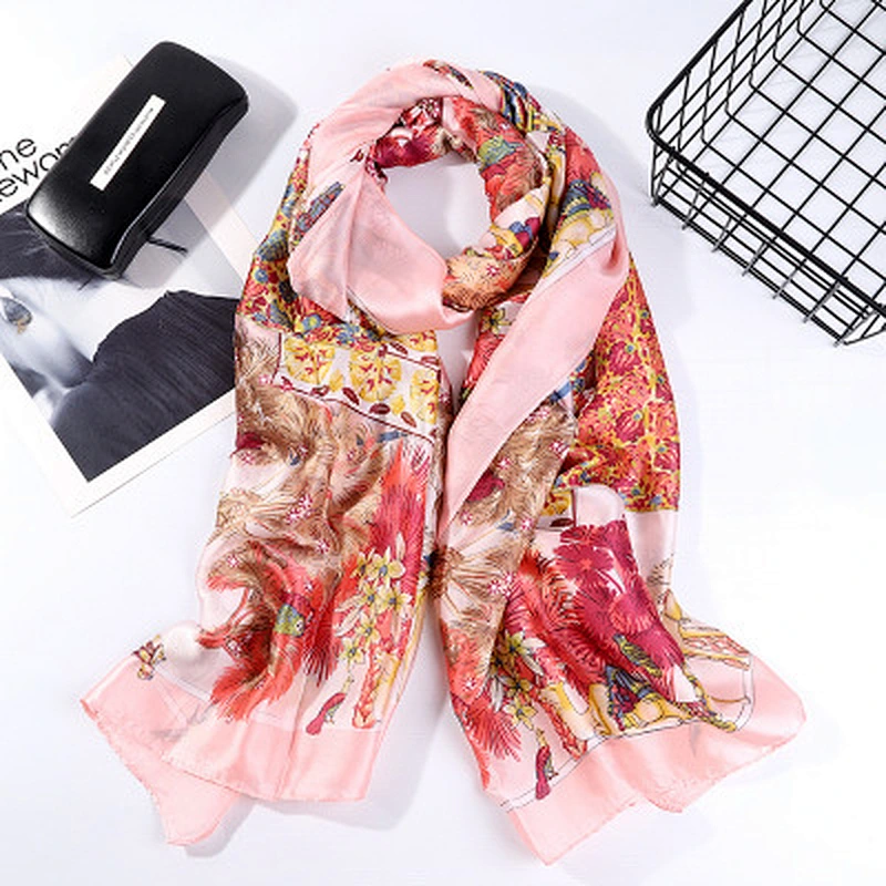 Spring and summer new ladies color contrast camel retro design printed silk sunscreen shawl scarf