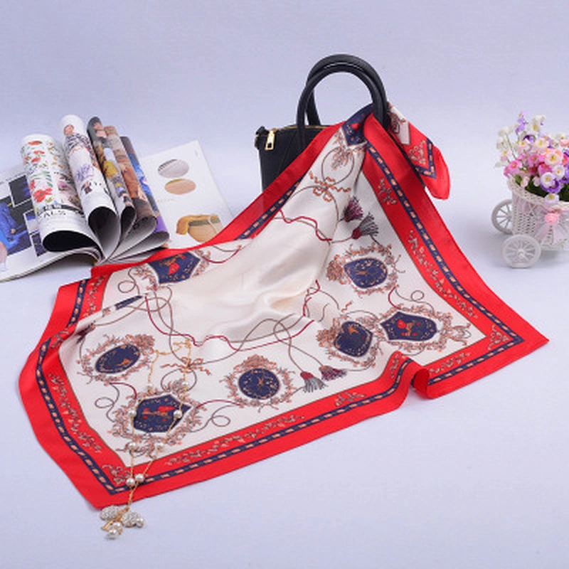 Factory direct children saliva towel handkerchief silk fashion women print square silk scarf