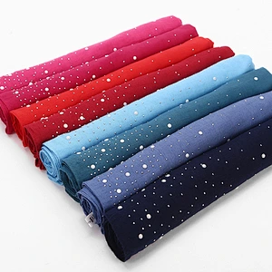 Fashionable Candy-colored Hot Rhinestone Porcelain Oversized Cotton Starry muslim scarves plain hijab scarf cotton